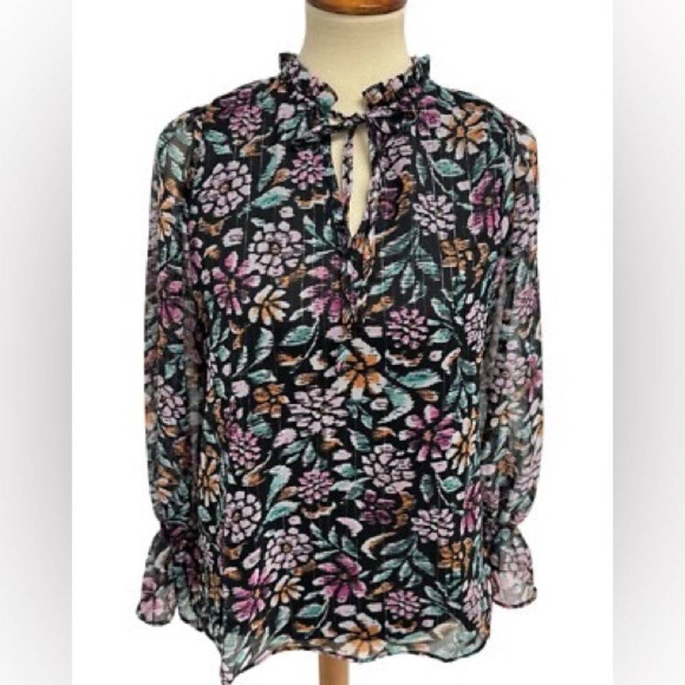 Chic Floral Women's Blouse - Black and Pink